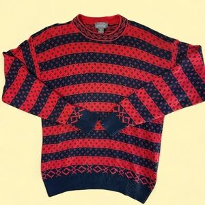 Vintage 90’s Lord & Taylor Red and Navy fair isle print jumper